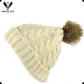 Jacquard-Kabel Muster Pelz Pompom Hut